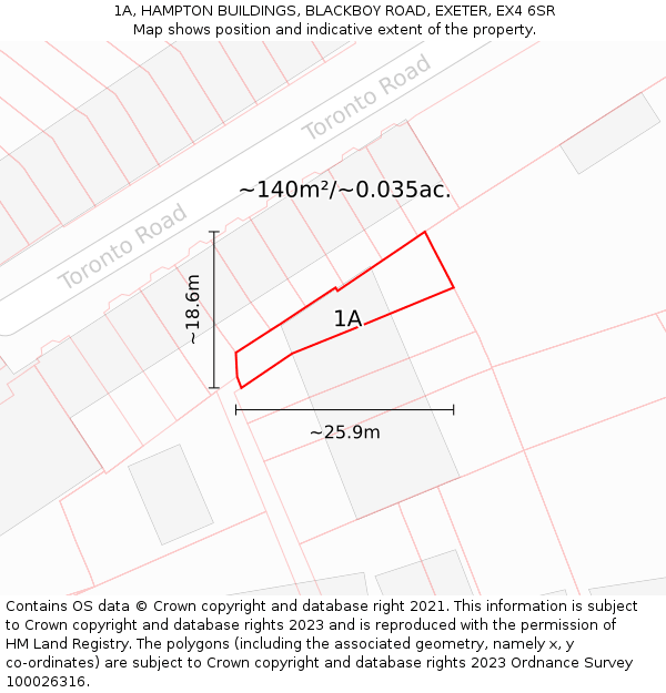 1A, HAMPTON BUILDINGS, BLACKBOY ROAD, EXETER, EX4 6SR: Plot and title map