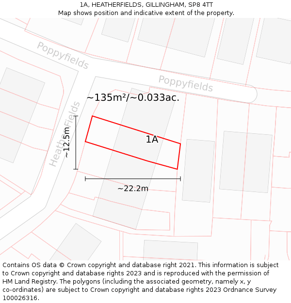 1A, HEATHERFIELDS, GILLINGHAM, SP8 4TT: Plot and title map
