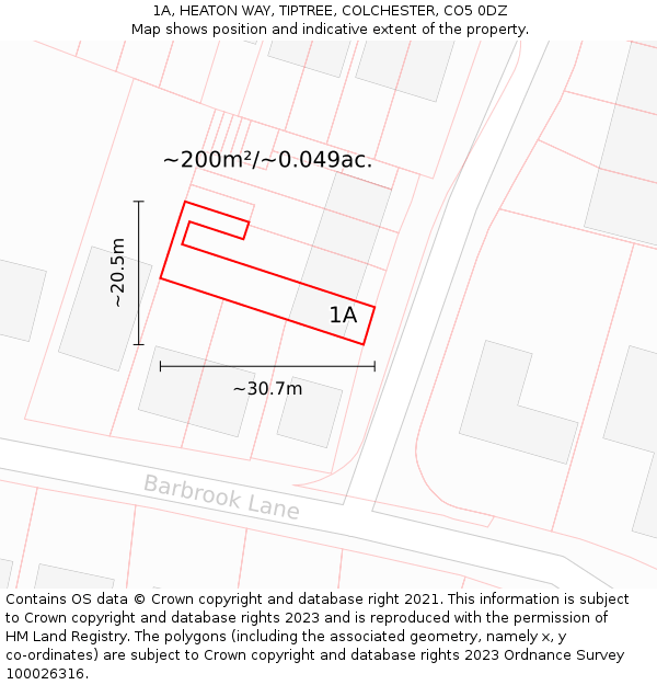 1A, HEATON WAY, TIPTREE, COLCHESTER, CO5 0DZ: Plot and title map