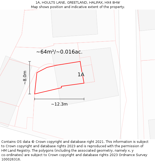 1A, HOULTS LANE, GREETLAND, HALIFAX, HX4 8HW: Plot and title map
