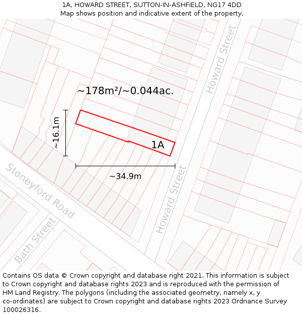 1A, HOWARD STREET, SUTTON-IN-ASHFIELD, NG17 4DD: Plot and title map