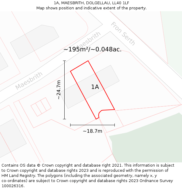 1A, MAESBRITH, DOLGELLAU, LL40 1LF: Plot and title map