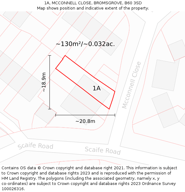 1A, MCCONNELL CLOSE, BROMSGROVE, B60 3SD: Plot and title map
