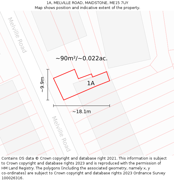 1A, MELVILLE ROAD, MAIDSTONE, ME15 7UY: Plot and title map