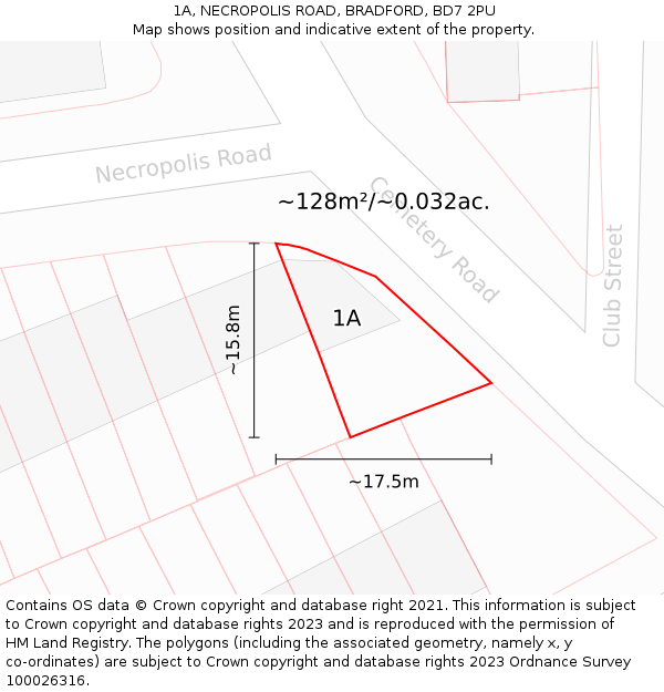1A, NECROPOLIS ROAD, BRADFORD, BD7 2PU: Plot and title map