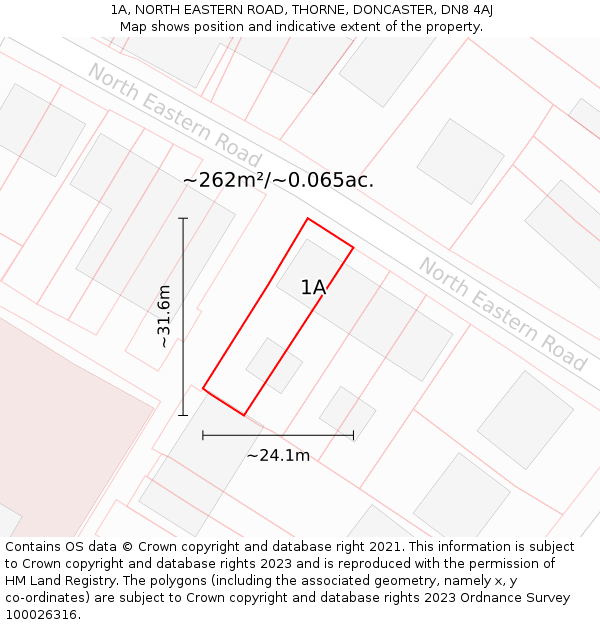 1A, NORTH EASTERN ROAD, THORNE, DONCASTER, DN8 4AJ: Plot and title map