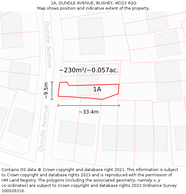 1A, OUNDLE AVENUE, BUSHEY, WD23 4QG: Plot and title map