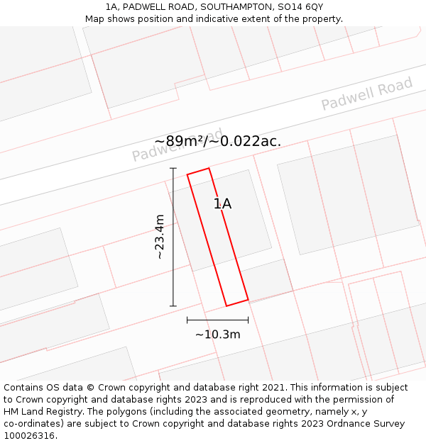 1A, PADWELL ROAD, SOUTHAMPTON, SO14 6QY: Plot and title map