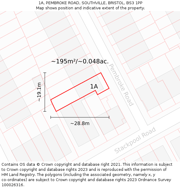 1A, PEMBROKE ROAD, SOUTHVILLE, BRISTOL, BS3 1PP: Plot and title map