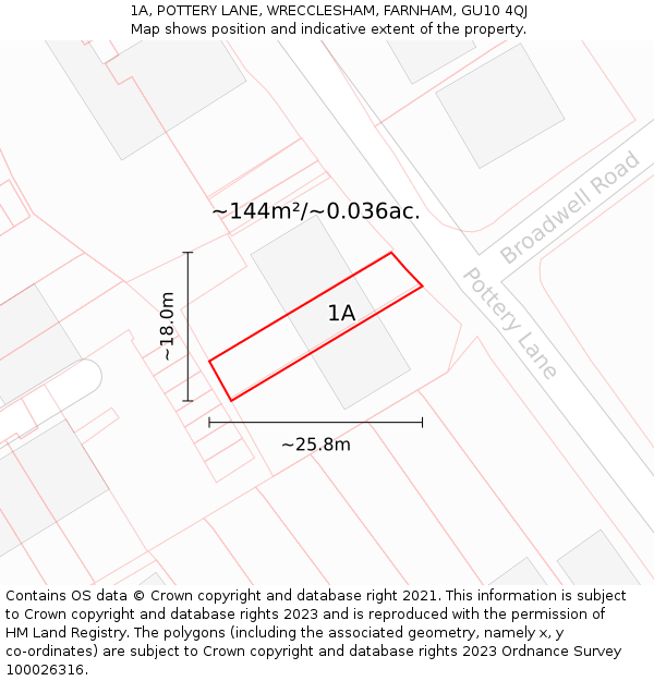 1A, POTTERY LANE, WRECCLESHAM, FARNHAM, GU10 4QJ: Plot and title map