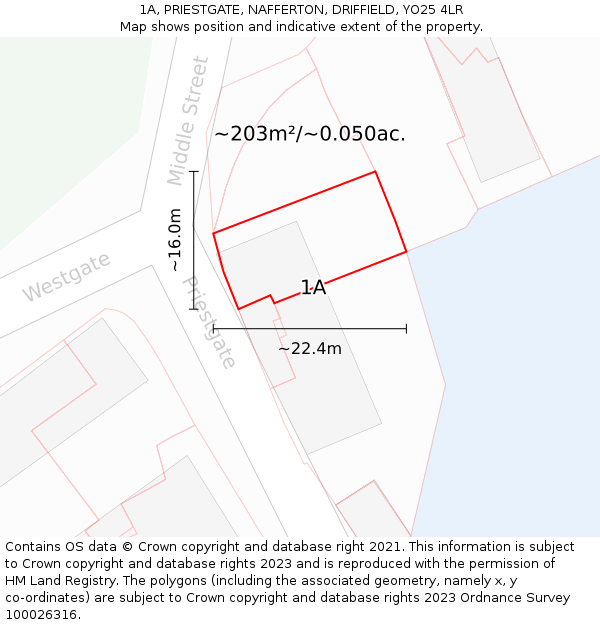 1A, PRIESTGATE, NAFFERTON, DRIFFIELD, YO25 4LR: Plot and title map