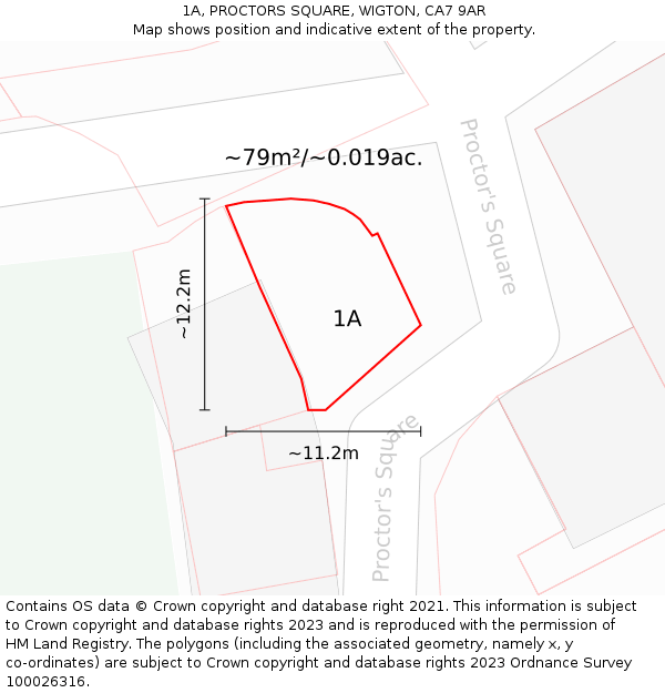 1A, PROCTORS SQUARE, WIGTON, CA7 9AR: Plot and title map
