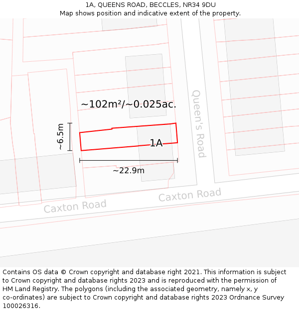1A, QUEENS ROAD, BECCLES, NR34 9DU: Plot and title map