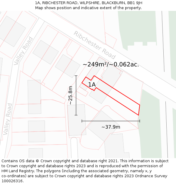 1A, RIBCHESTER ROAD, WILPSHIRE, BLACKBURN, BB1 9JH: Plot and title map