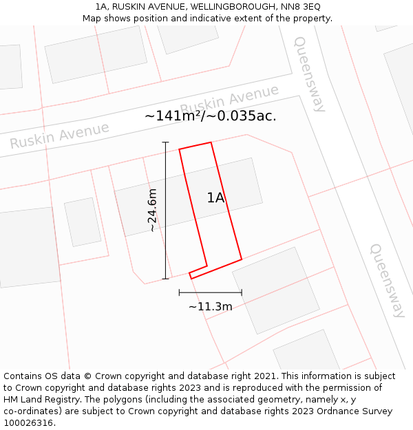 1A, RUSKIN AVENUE, WELLINGBOROUGH, NN8 3EQ: Plot and title map