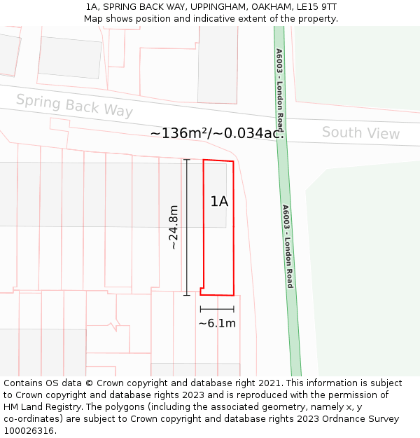 1A, SPRING BACK WAY, UPPINGHAM, OAKHAM, LE15 9TT: Plot and title map