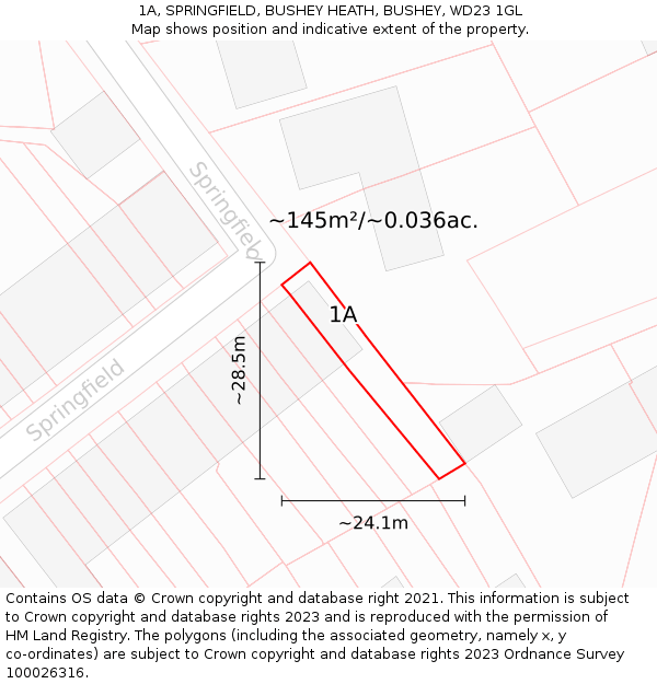 1A, SPRINGFIELD, BUSHEY HEATH, BUSHEY, WD23 1GL: Plot and title map