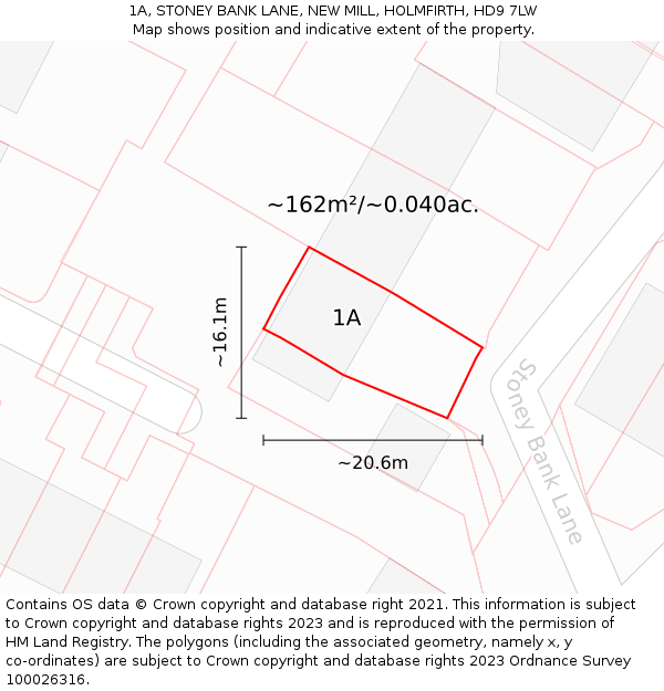 1A, STONEY BANK LANE, NEW MILL, HOLMFIRTH, HD9 7LW: Plot and title map