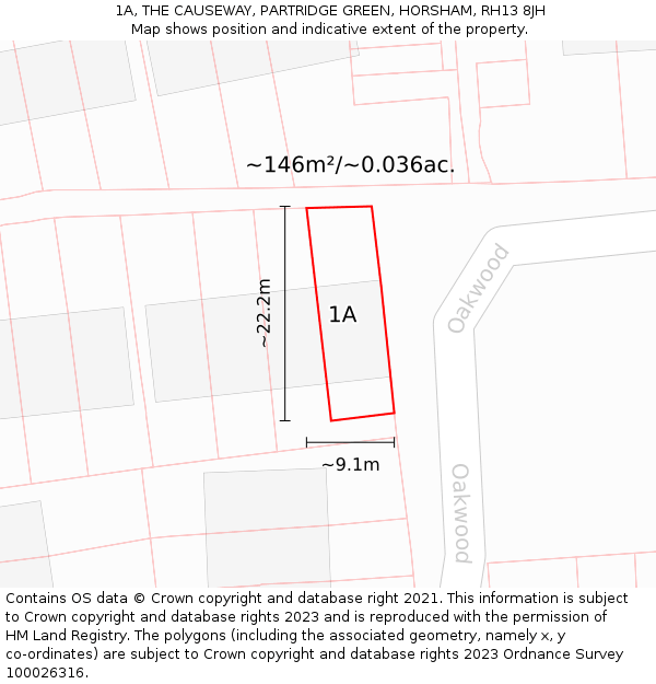 1A, THE CAUSEWAY, PARTRIDGE GREEN, HORSHAM, RH13 8JH: Plot and title map