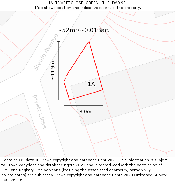 1A, TRIVETT CLOSE, GREENHITHE, DA9 9PL: Plot and title map
