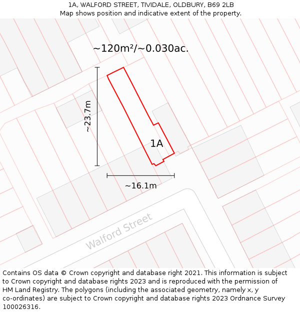 1A, WALFORD STREET, TIVIDALE, OLDBURY, B69 2LB: Plot and title map