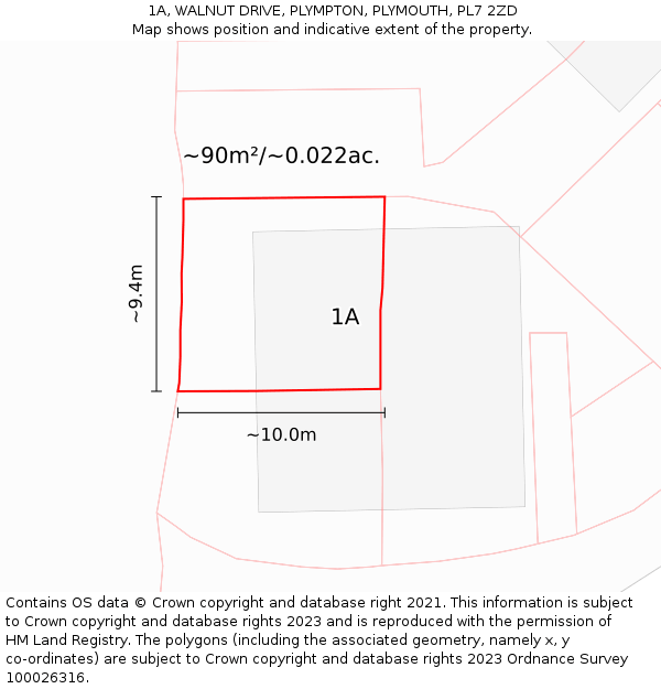 1A, WALNUT DRIVE, PLYMPTON, PLYMOUTH, PL7 2ZD: Plot and title map