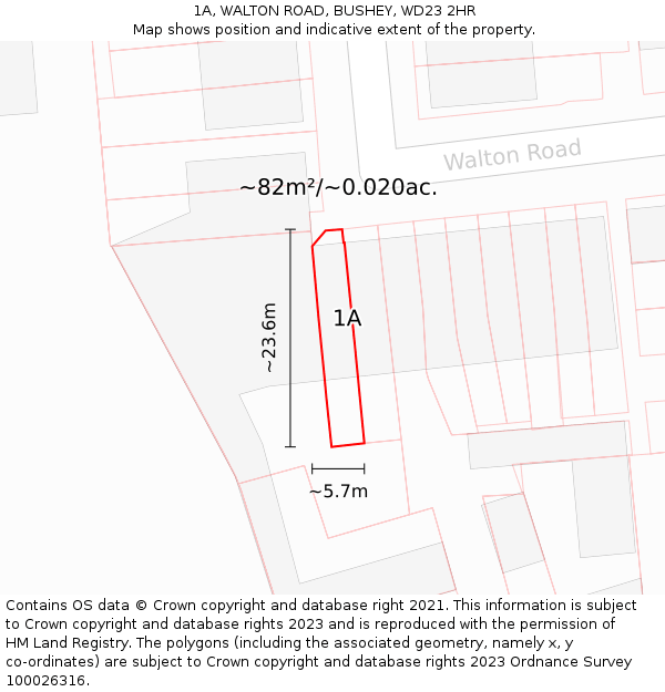 1A, WALTON ROAD, BUSHEY, WD23 2HR: Plot and title map