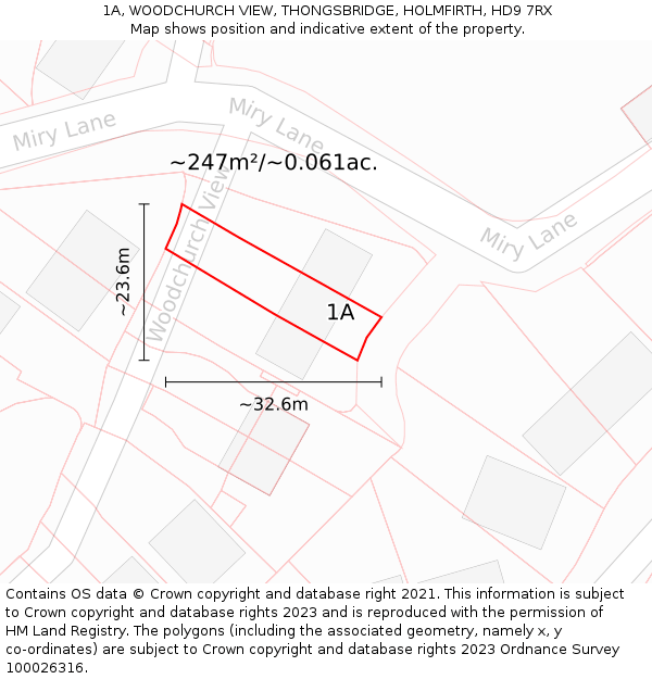 1A, WOODCHURCH VIEW, THONGSBRIDGE, HOLMFIRTH, HD9 7RX: Plot and title map