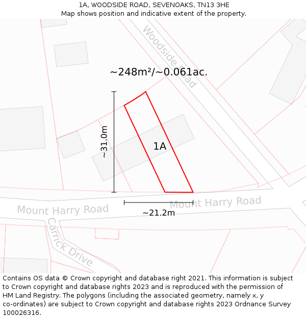 1A, WOODSIDE ROAD, SEVENOAKS, TN13 3HE: Plot and title map