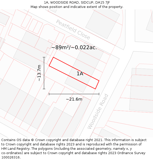 1A, WOODSIDE ROAD, SIDCUP, DA15 7JF: Plot and title map