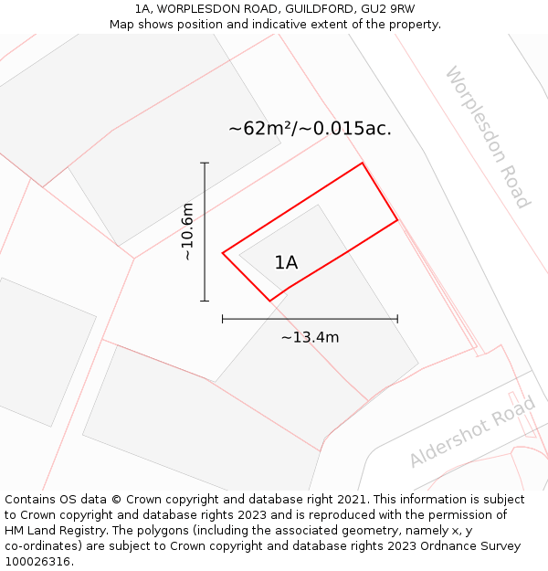 1A, WORPLESDON ROAD, GUILDFORD, GU2 9RW: Plot and title map