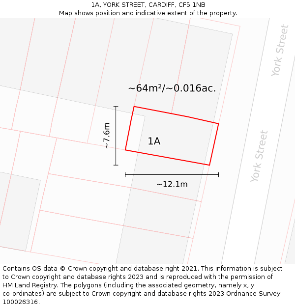 1A, YORK STREET, CARDIFF, CF5 1NB: Plot and title map