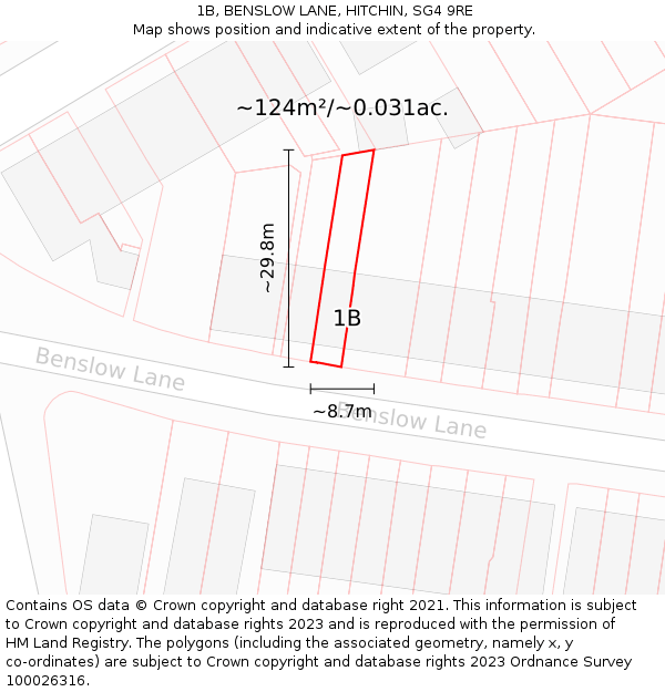 1B, BENSLOW LANE, HITCHIN, SG4 9RE: Plot and title map