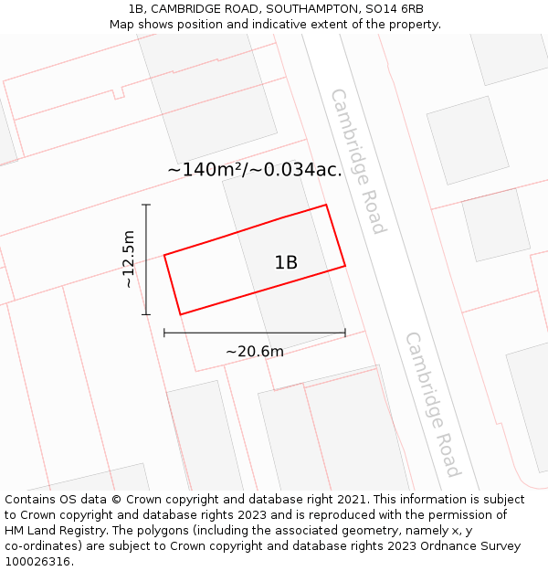1B, CAMBRIDGE ROAD, SOUTHAMPTON, SO14 6RB: Plot and title map