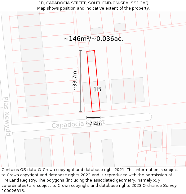 1B, CAPADOCIA STREET, SOUTHEND-ON-SEA, SS1 3AQ: Plot and title map