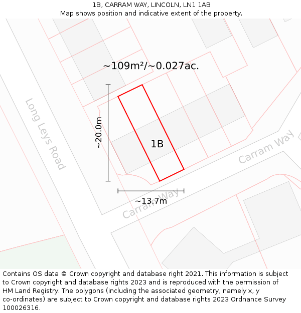 1B, CARRAM WAY, LINCOLN, LN1 1AB: Plot and title map