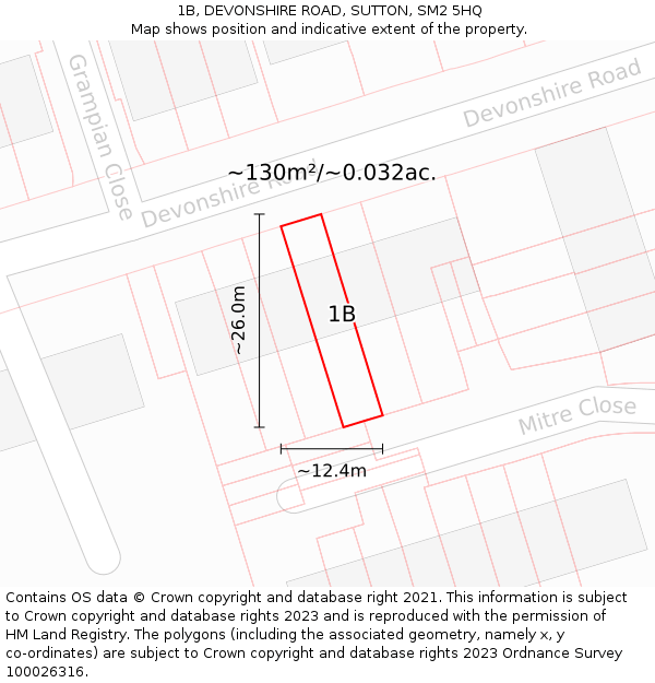 1B, DEVONSHIRE ROAD, SUTTON, SM2 5HQ: Plot and title map