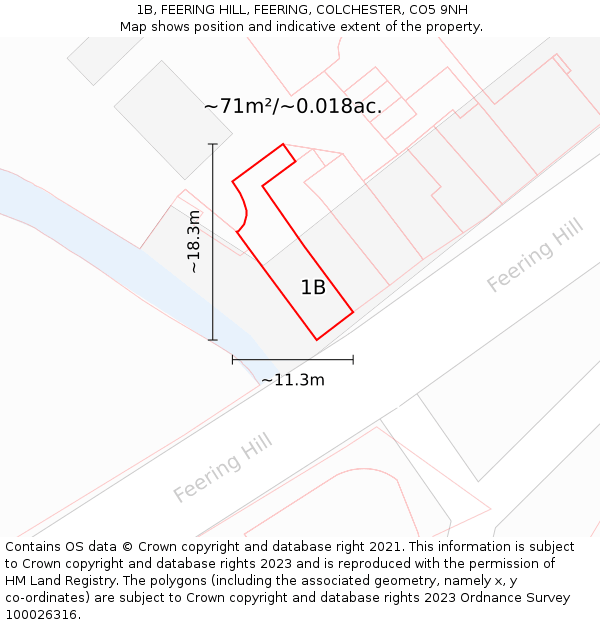 1B, FEERING HILL, FEERING, COLCHESTER, CO5 9NH: Plot and title map