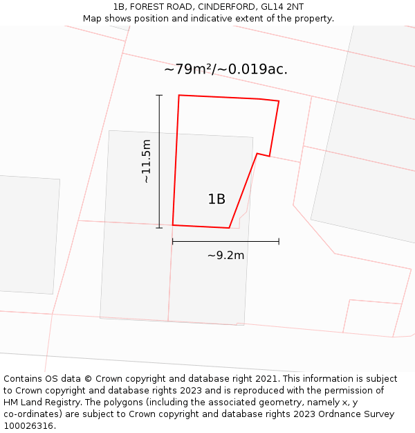 1B, FOREST ROAD, CINDERFORD, GL14 2NT: Plot and title map