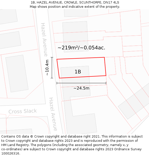 1B, HAZEL AVENUE, CROWLE, SCUNTHORPE, DN17 4LS: Plot and title map