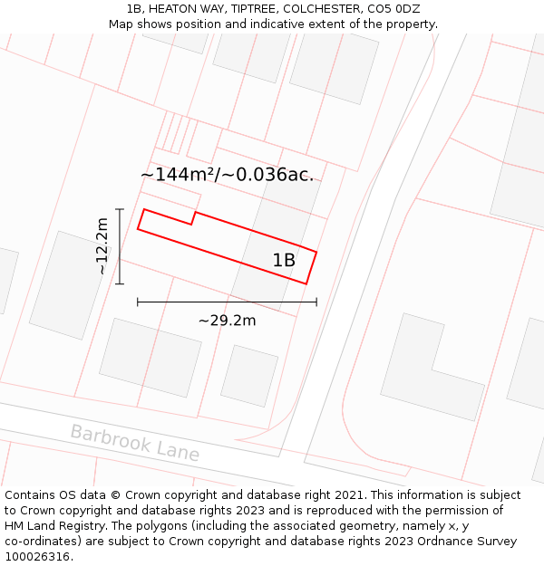 1B, HEATON WAY, TIPTREE, COLCHESTER, CO5 0DZ: Plot and title map