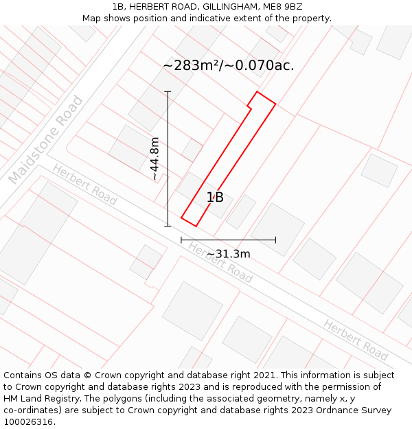 1B, HERBERT ROAD, GILLINGHAM, ME8 9BZ: Plot and title map