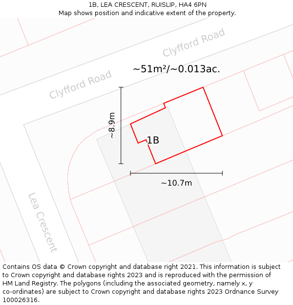 1B, LEA CRESCENT, RUISLIP, HA4 6PN: Plot and title map