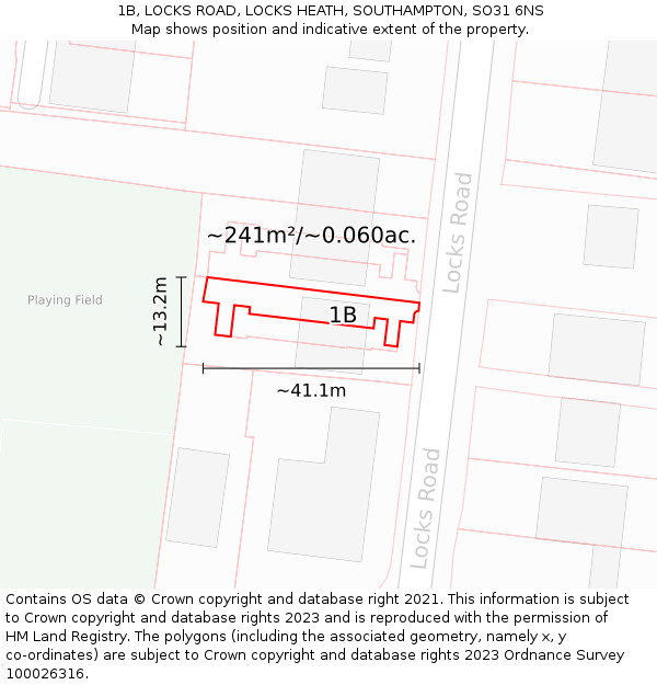 1B, LOCKS ROAD, LOCKS HEATH, SOUTHAMPTON, SO31 6NS: Plot and title map