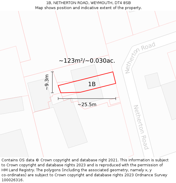 1B, NETHERTON ROAD, WEYMOUTH, DT4 8SB: Plot and title map