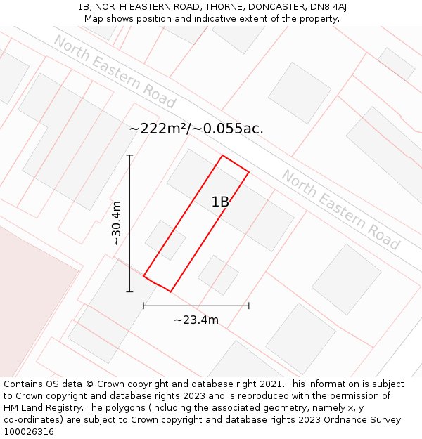 1B, NORTH EASTERN ROAD, THORNE, DONCASTER, DN8 4AJ: Plot and title map