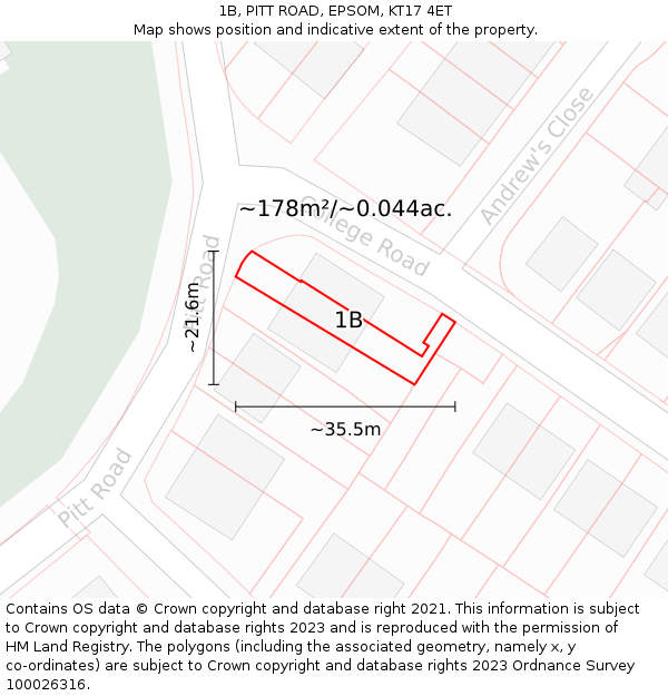 1B, PITT ROAD, EPSOM, KT17 4ET: Plot and title map
