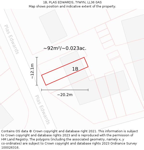 1B, PLAS EDWARDS, TYWYN, LL36 0AS: Plot and title map