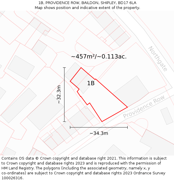 1B, PROVIDENCE ROW, BAILDON, SHIPLEY, BD17 6LA: Plot and title map