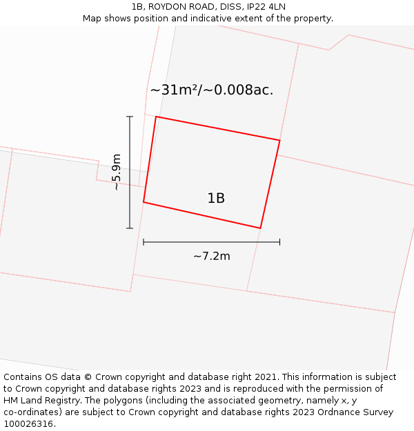 1B, ROYDON ROAD, DISS, IP22 4LN: Plot and title map